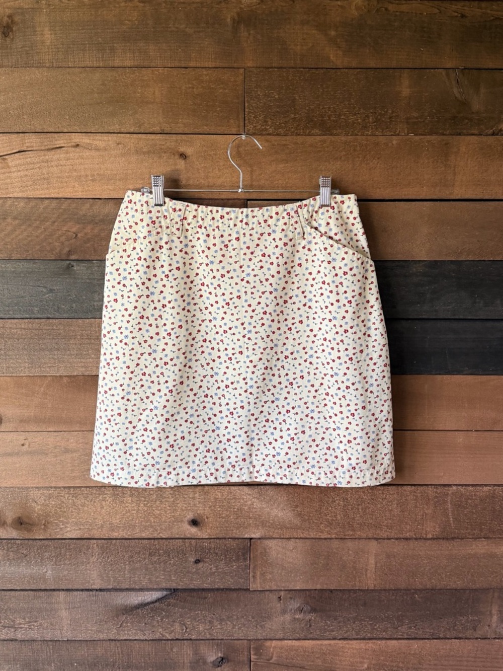 Vintage Christopher & Banks Floral Cotton Skirt Cream Summer Midi Pockets